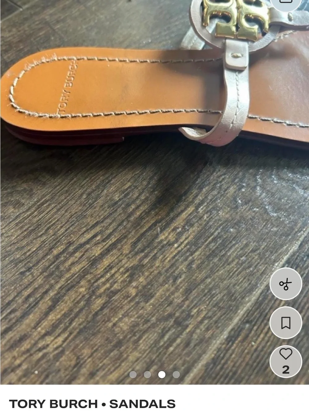 Tory Burch White Leather Thong Sandals with Gold Logo Medallion